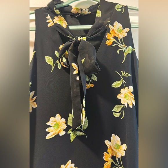 NWOT FOREVER 21 Floral Sleeveless Lined Black Dress w/Tie Neck, Flowy Skirt - Picture 10 of 11